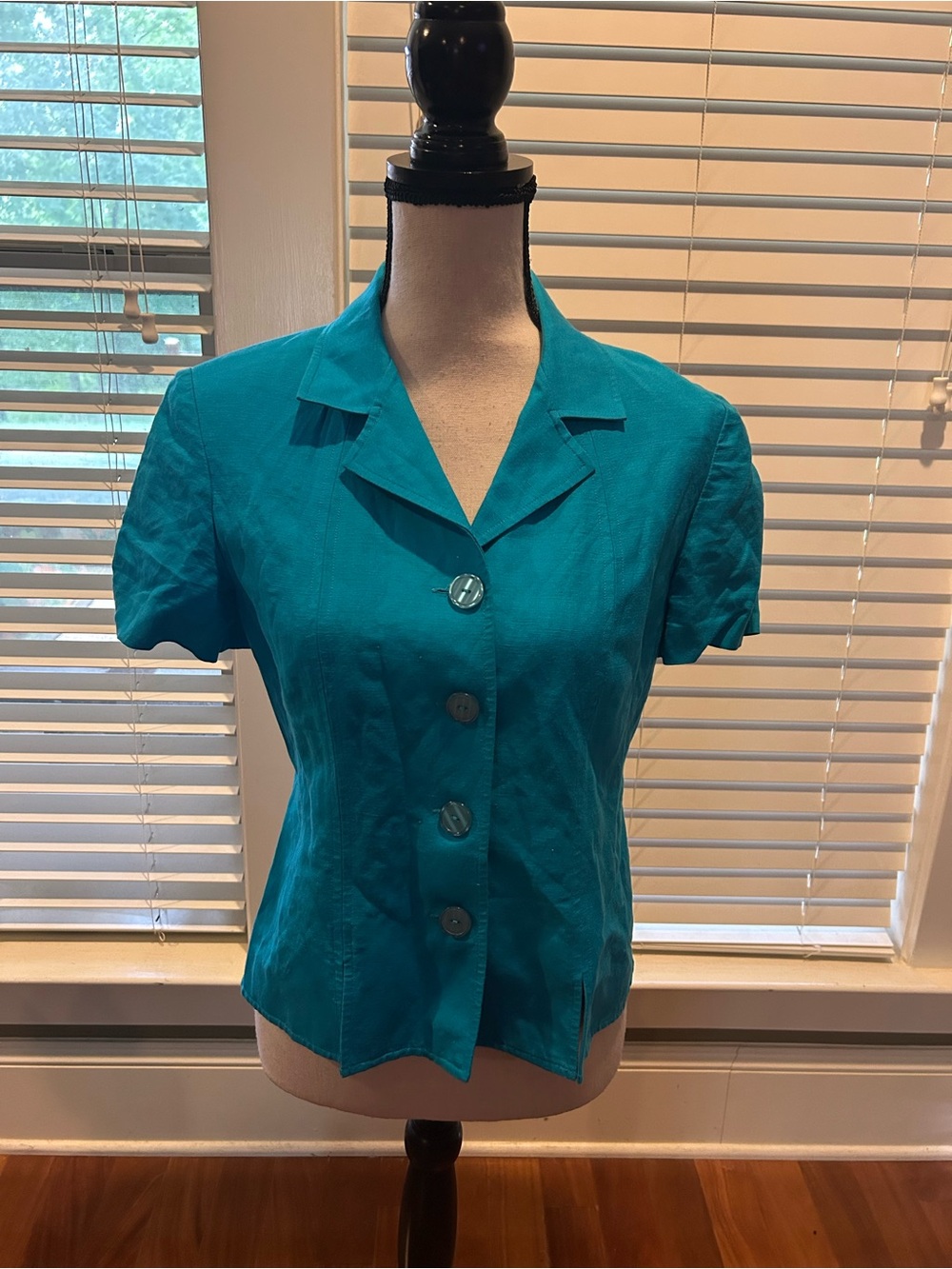 Jessica Howard Teal Short-Sleeve Button Front Blouse